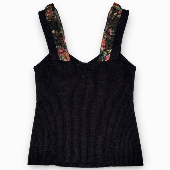 Maeve Knit Ribbed Tank W/Floral Ruffle Straps Size XXS - Picture 3 of 7